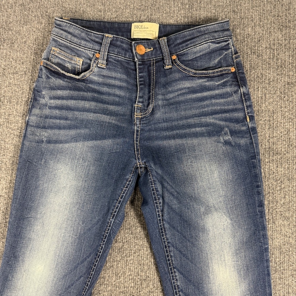 BKE Stella Skinny Jeans Womens 24R Medium Wash Distressed Whiskered Denim - Picture 4 of 16